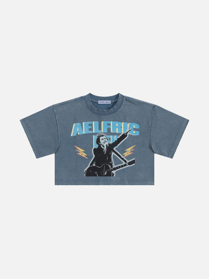 Aelfric Eden Washed Cropped Rock Print Tee