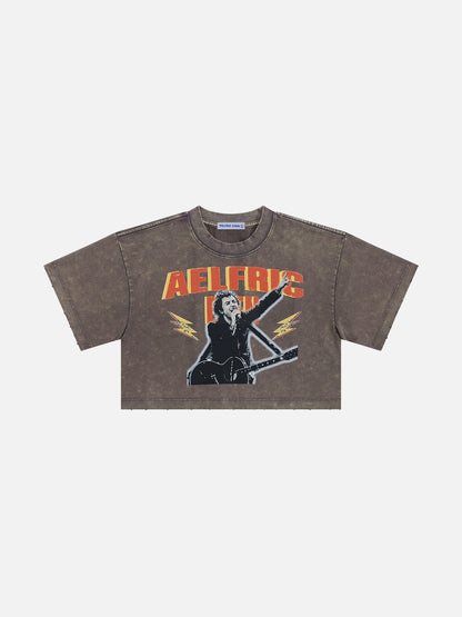 Aelfric Eden Washed Cropped Rock Print Tee
