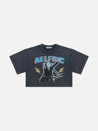 Aelfric Eden Washed Cropped Rock Print Tee